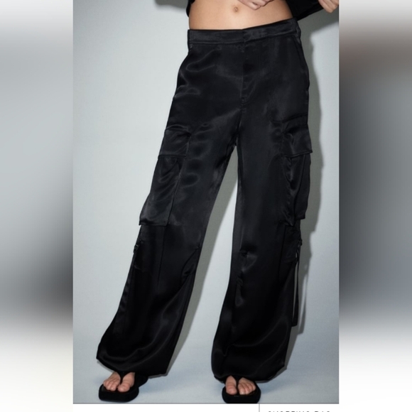 Zara Flowy Satin Cargo Pants Sz-M - Picture 3 of 15